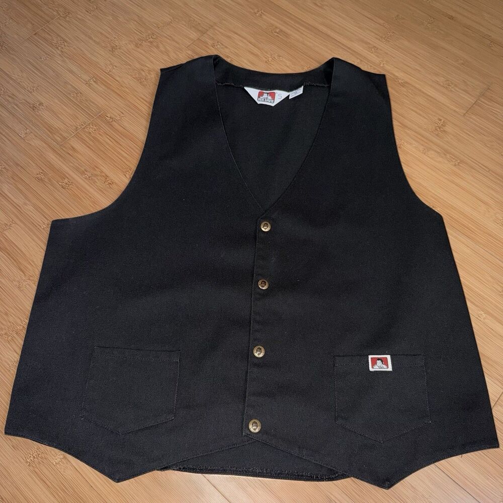 VTG Ben Davis Workwear Vest Mens XL Black Twill Snap Front USA Made Streetwear